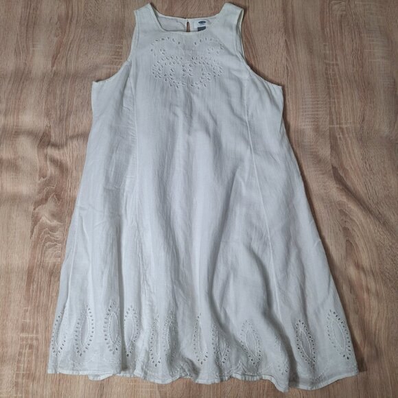 Old Navy Short White Cotton Eyelet Dress Size M Cotton Lined A-Line - Picture 4 of 14
